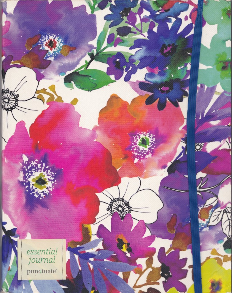 White journal cover with pink and purple flowers